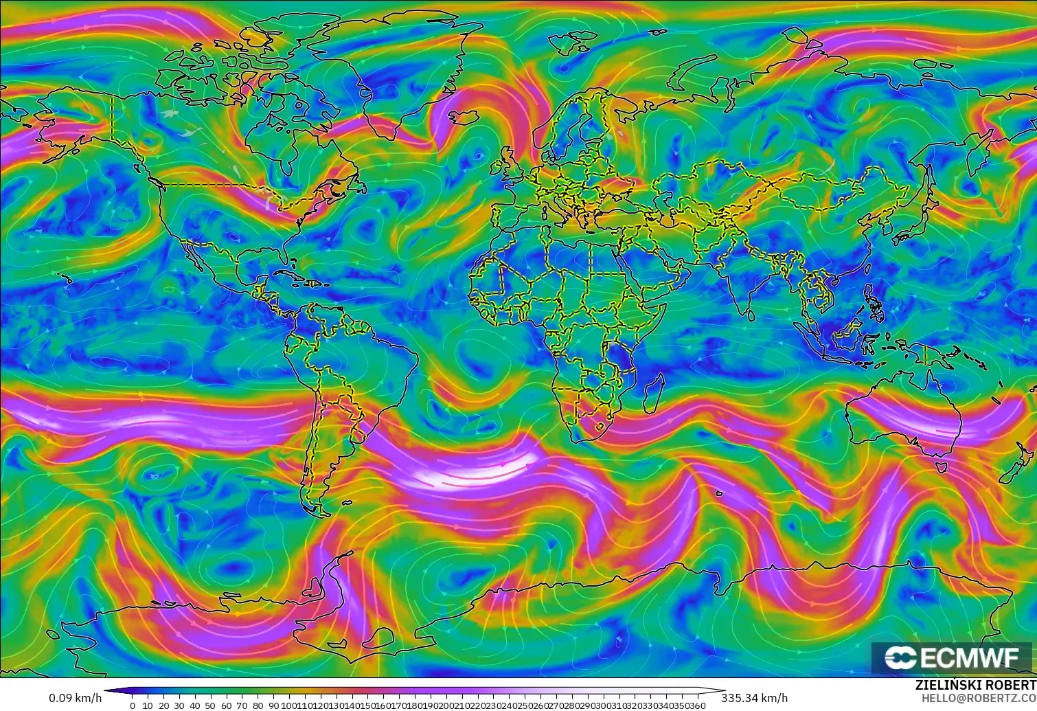 ECMWF IFS 0.25° modelo - Mundo, Viento a 300 hPa (corriente en chorro)
