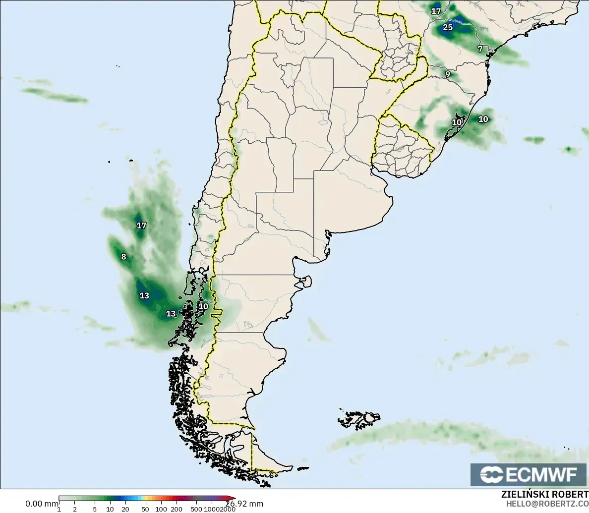 ECMWF IFS 0.25° modelo - Argentina, Acumulación de precipitación