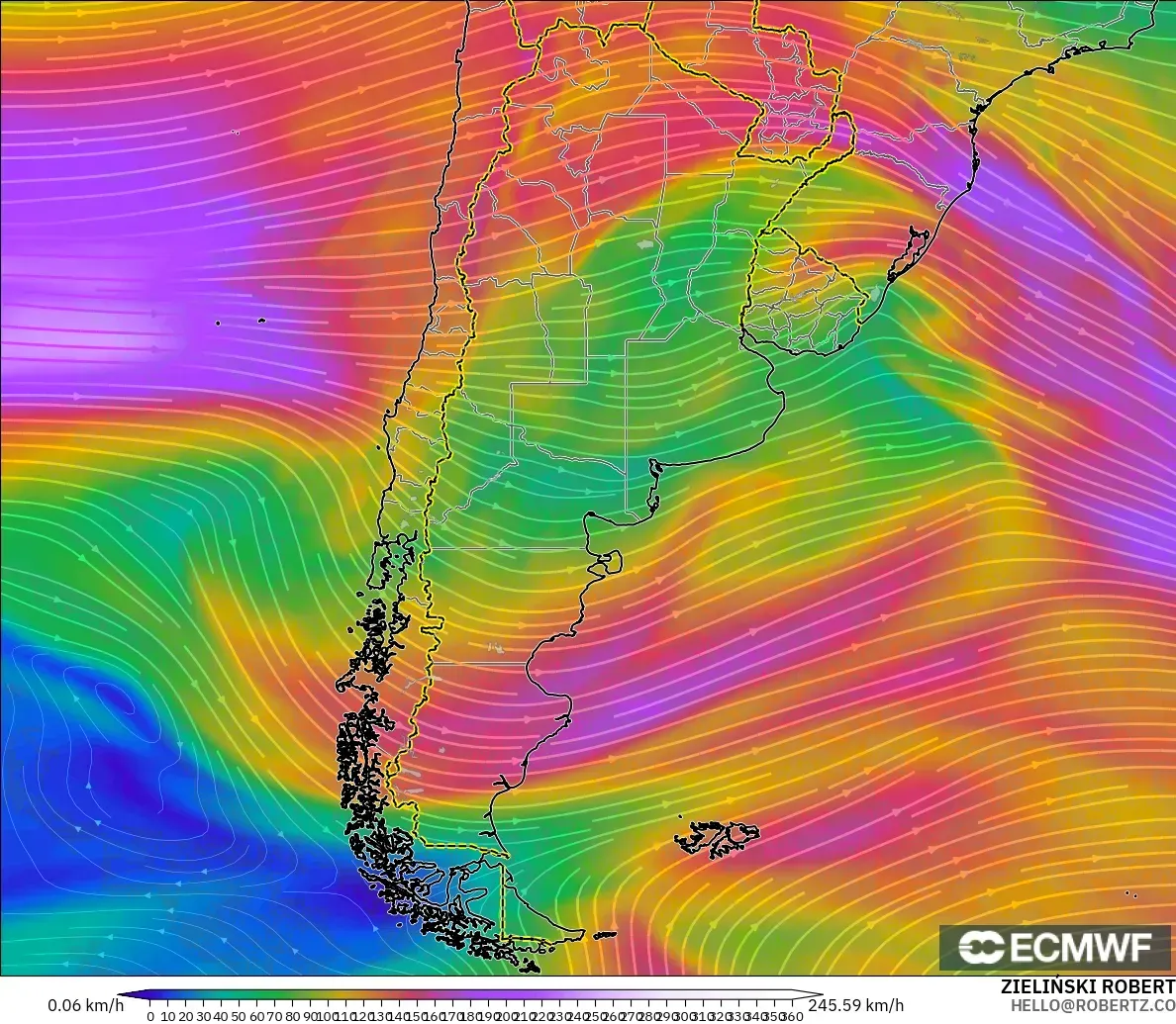 ECMWF IFS 0.25° modelo - Argentina, Viento a 300 hPa (corriente en chorro)