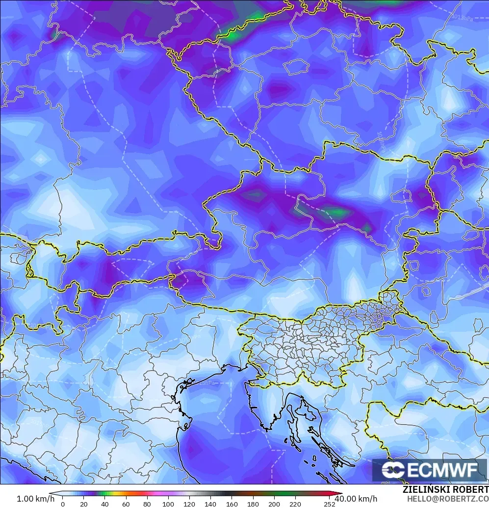 ECMWF IFS 0.25° modelo - Austria, Ráfagas de viento