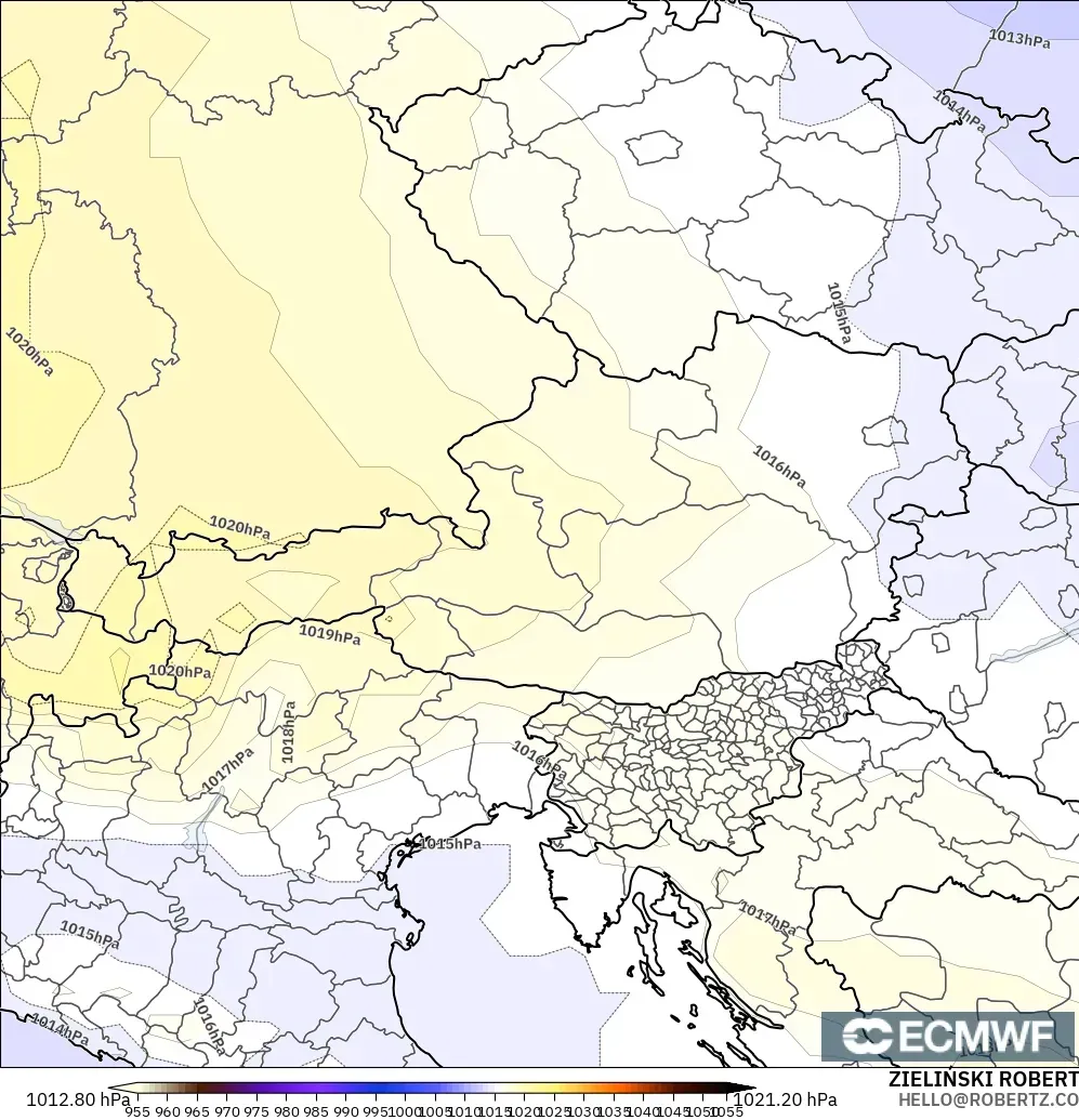 ECMWF IFS 0.25° modelo - Austria, Presión