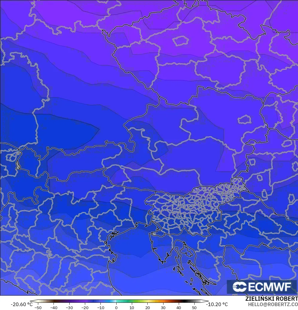 ECMWF IFS 0.25° modelo - Austria, Temperatura a 500 hPa