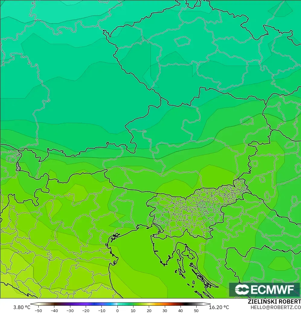 ECMWF IFS 0.25° modelo - Austria, Temperatura a 850 hPa