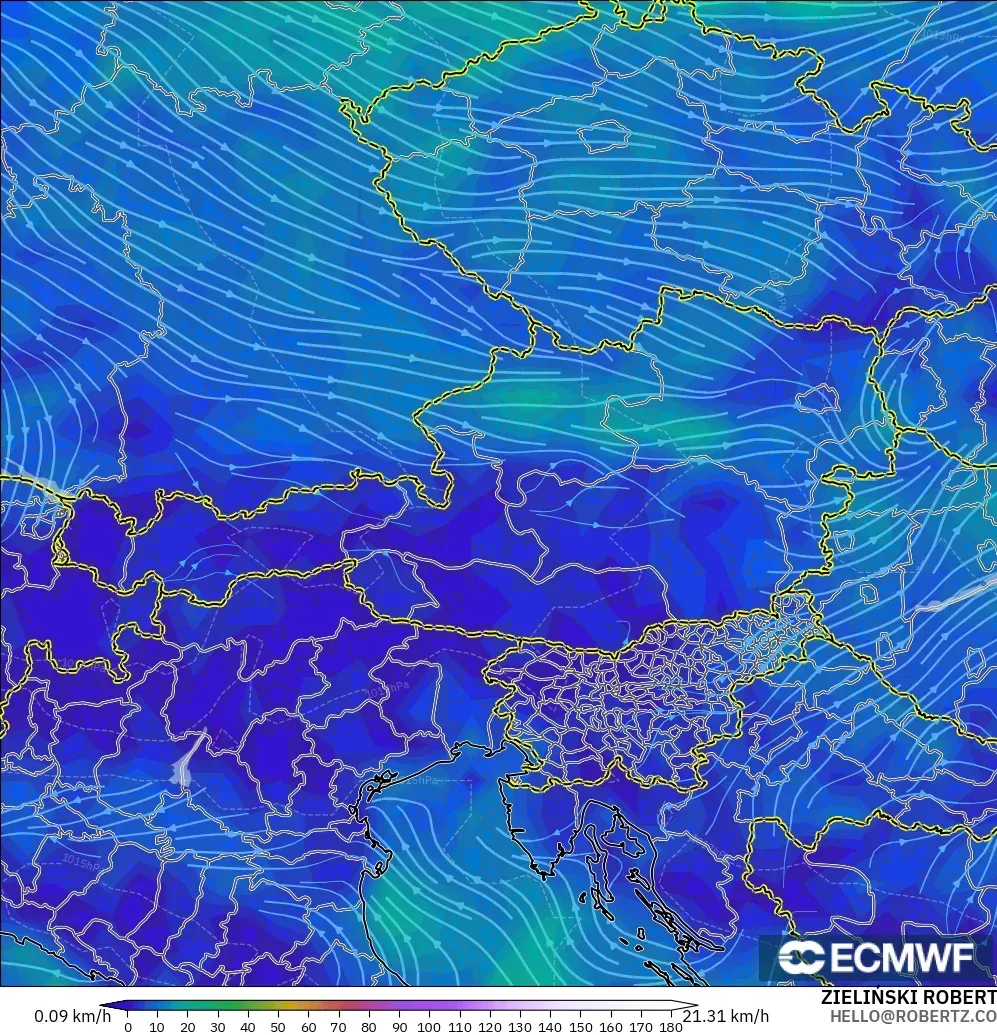ECMWF IFS 0.25° modelo - Austria, Viento a 10 m