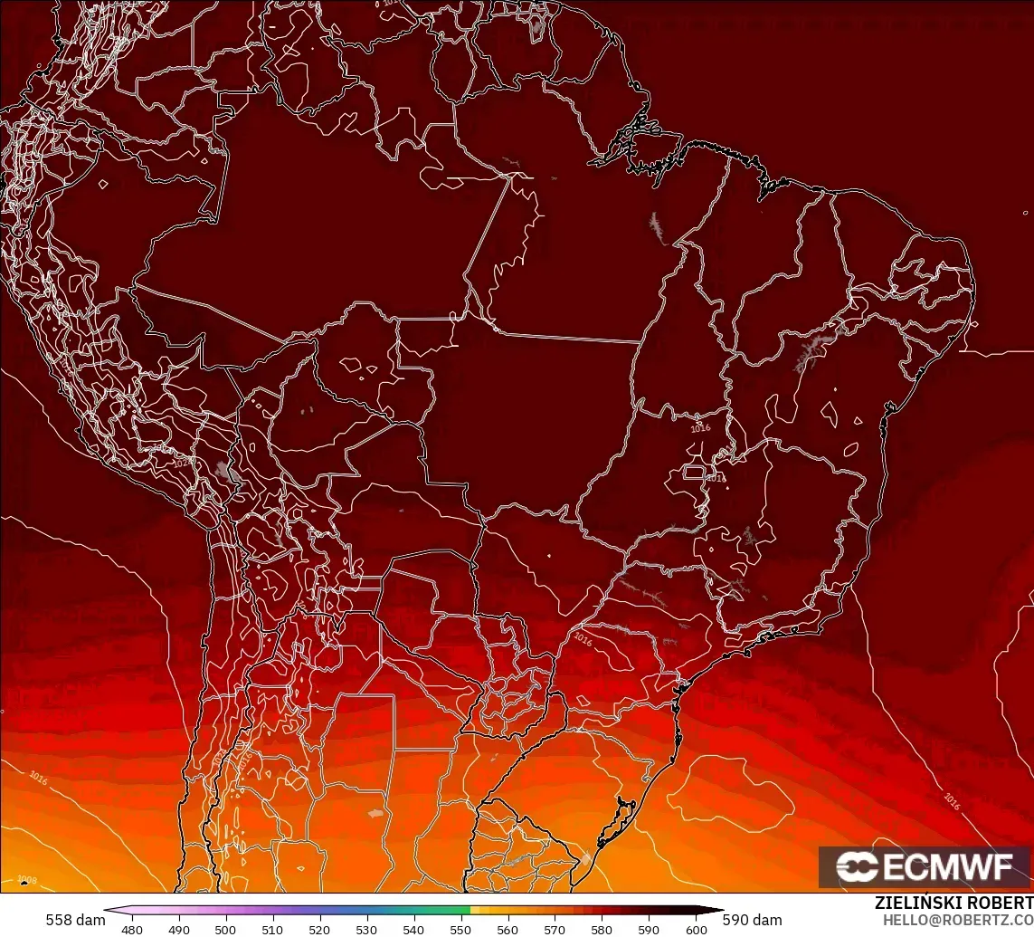 ECMWF IFS 0.25° modelo - Brasil, Altura geopotencial a 500 hPa
