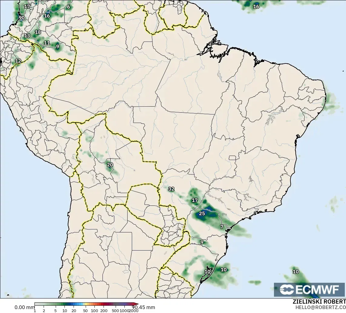 ECMWF IFS 0.25° modelo - Brasil, Acumulación de precipitación