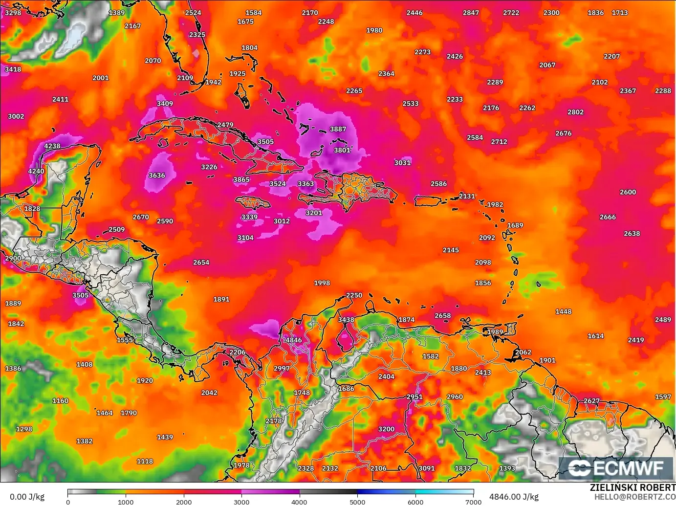 ECMWF IFS 0.25° modelo - Caribe, CAPE