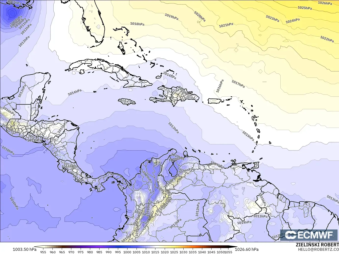 ECMWF IFS 0.25° modelo - Caribe, Presión