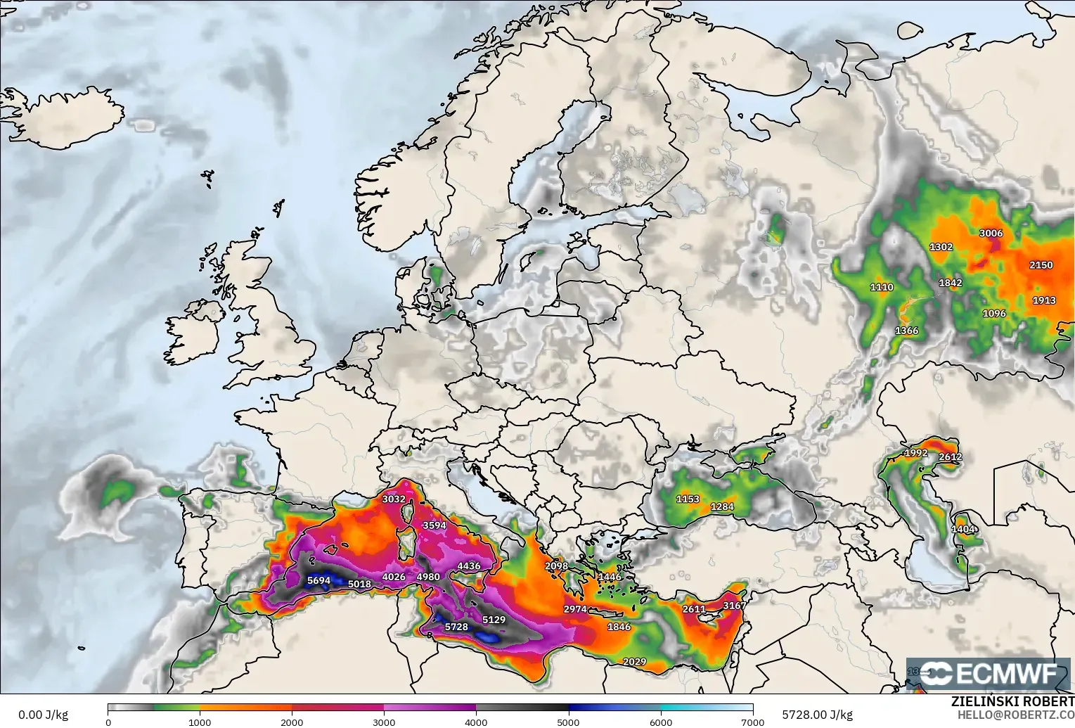 ECMWF IFS 0.25° modelo - Europa, CAPE