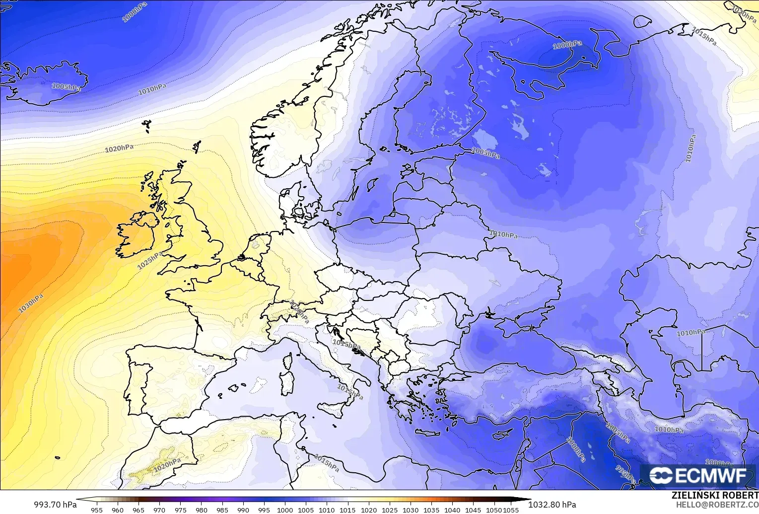 ECMWF IFS 0.25° modelo - Europa, Presión