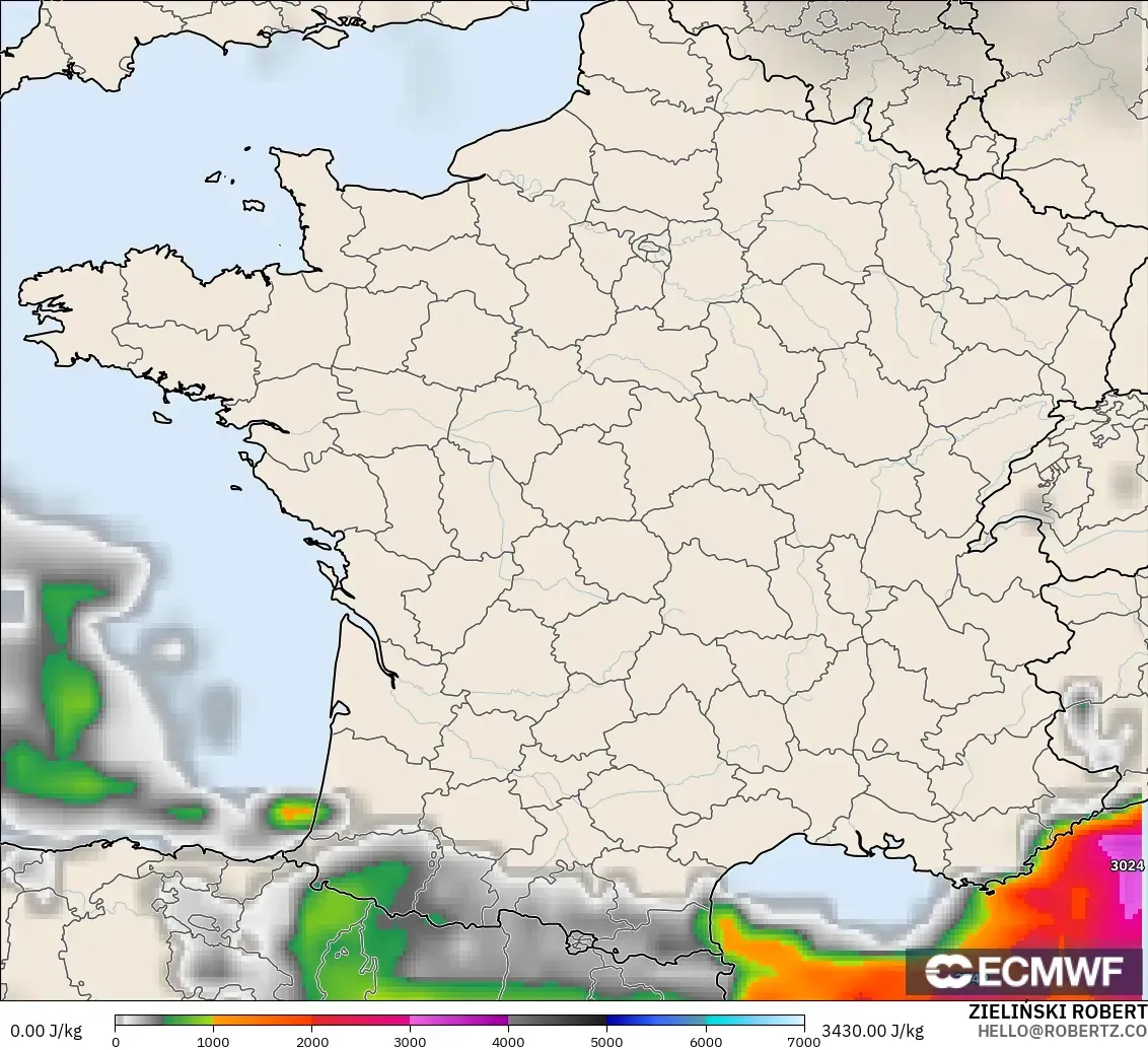 ECMWF IFS 0.25° modelo - Francia, CAPE