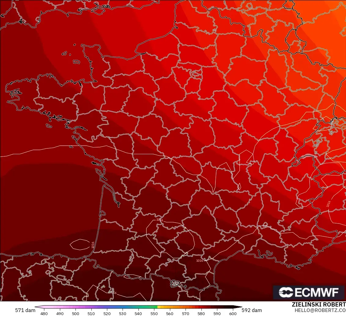 ECMWF IFS 0.25° modelo - Francia, Altura geopotencial a 500 hPa