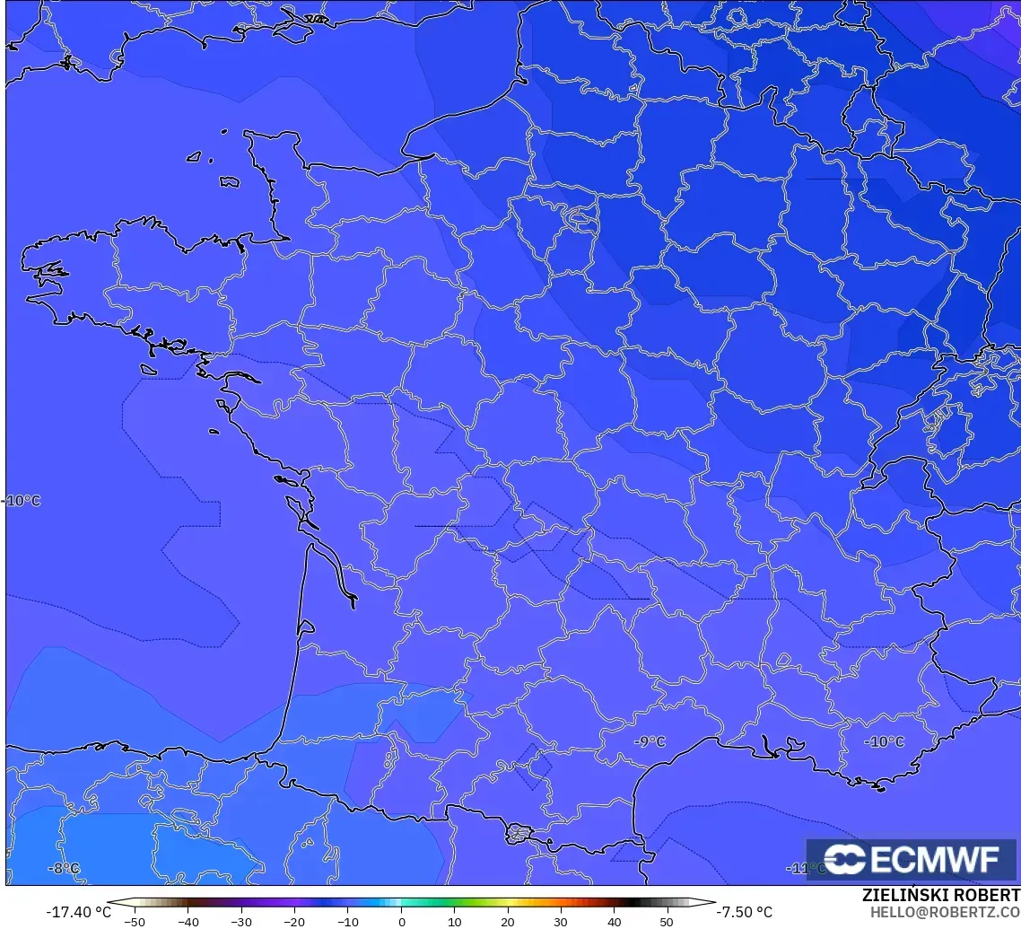 ECMWF IFS 0.25° modelo - Francia, Temperatura a 500 hPa