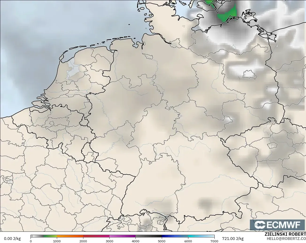 ECMWF IFS 0.25° modelo - Alemania, CAPE