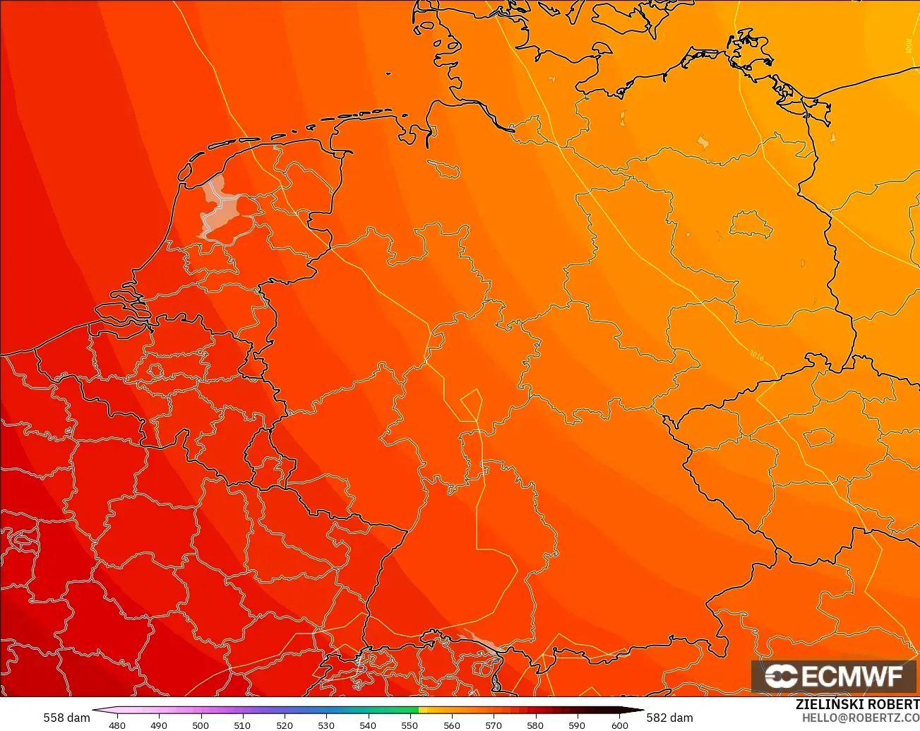 ECMWF IFS 0.25° modelo - Alemania, Altura geopotencial a 500 hPa