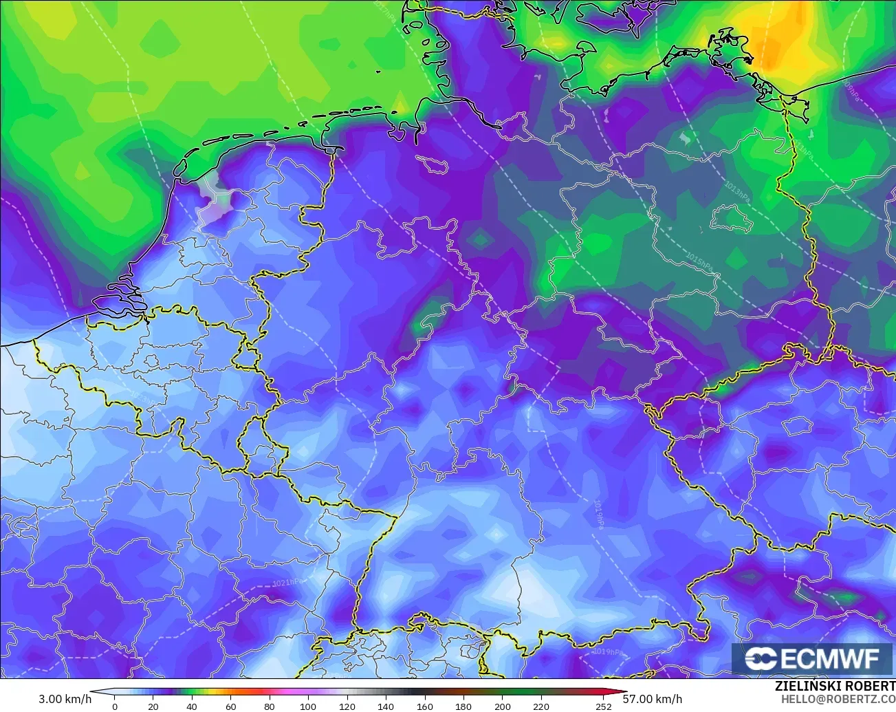 ECMWF IFS 0.25° modelo - Alemania, Ráfagas de viento