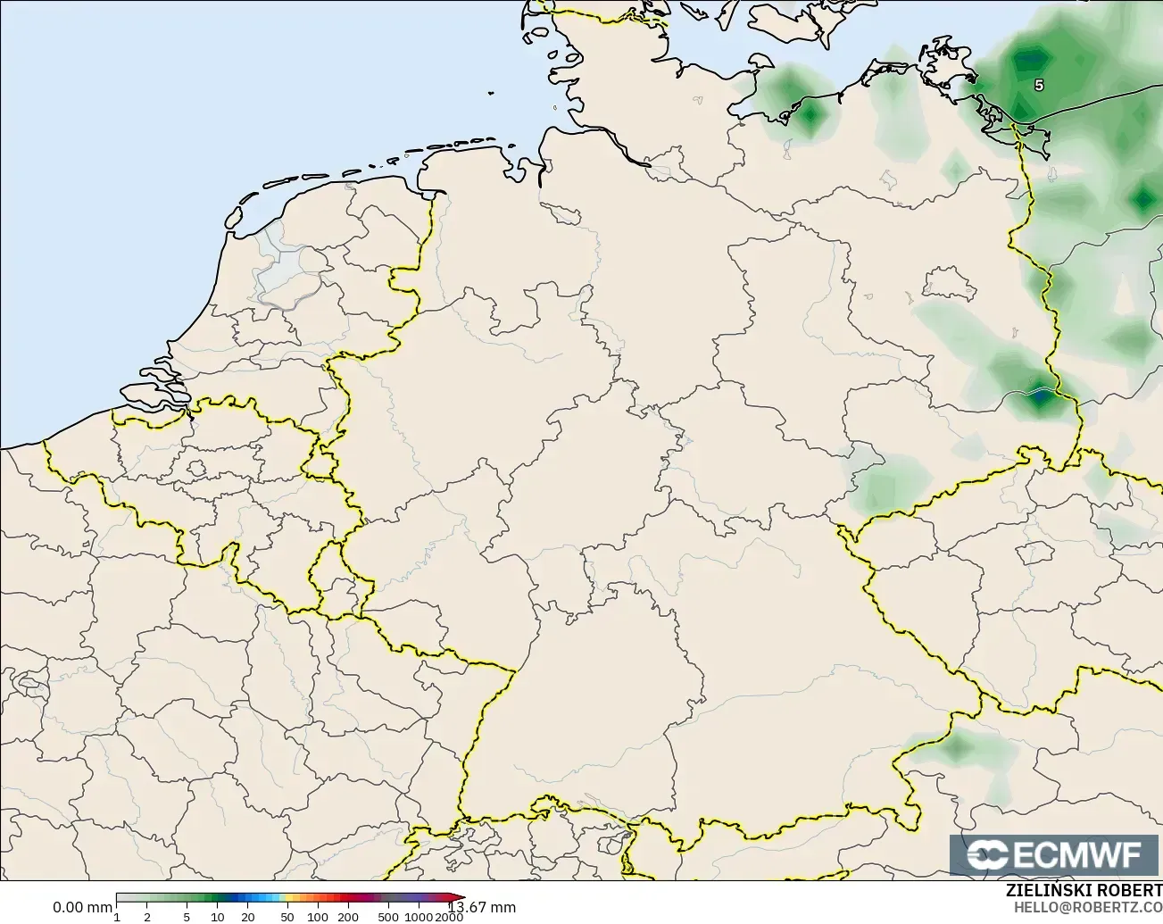 ECMWF IFS 0.25° modelo - Alemania, Acumulación de precipitación