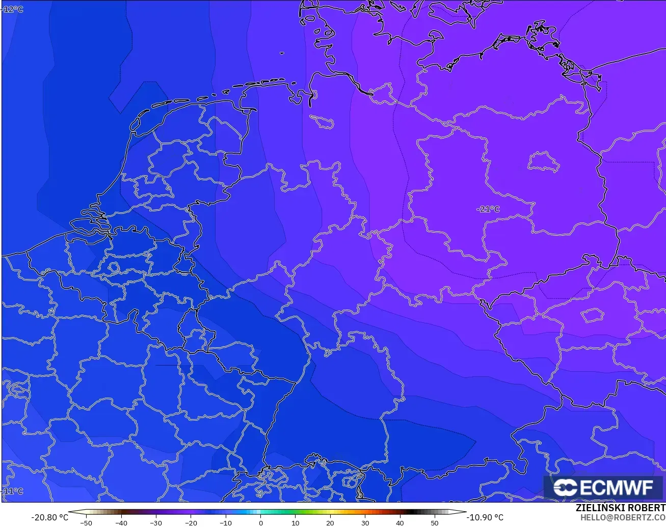 ECMWF IFS 0.25° modelo - Alemania, Temperatura a 500 hPa