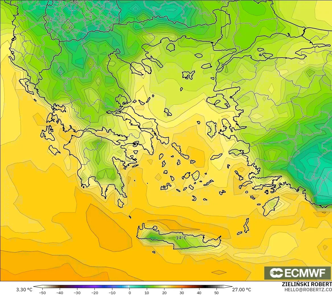 ECMWF IFS 0.25° modelo - Grecia, Punto de rocío a 2 m