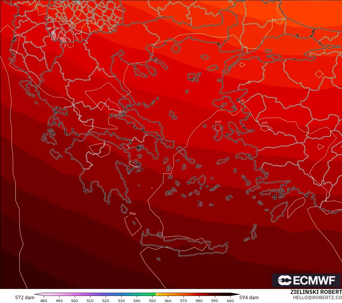 ECMWF IFS 0.25° modelo - Grecia, Altura geopotencial a 500 hPa