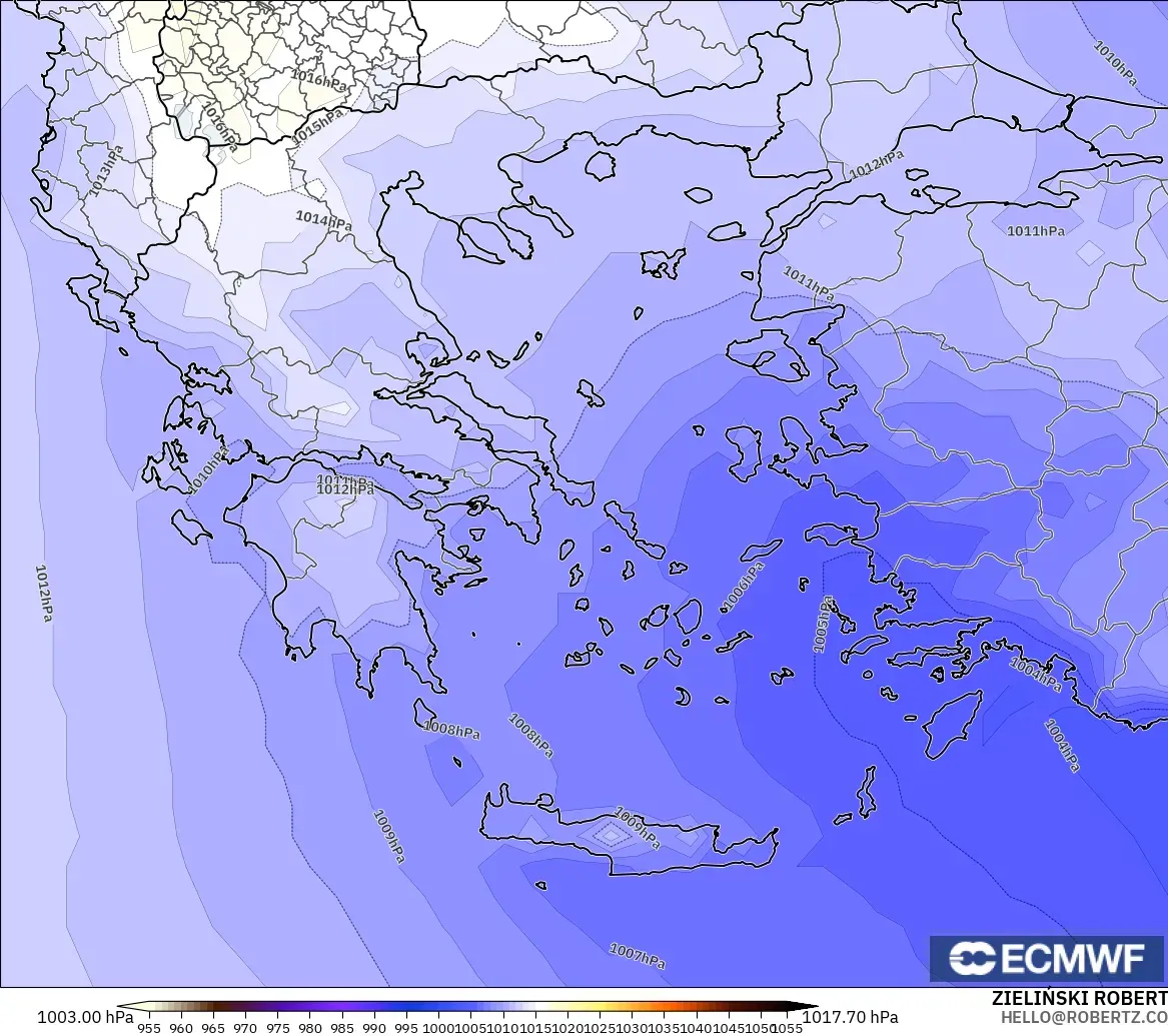 ECMWF IFS 0.25° modelo - Grecia, Presión