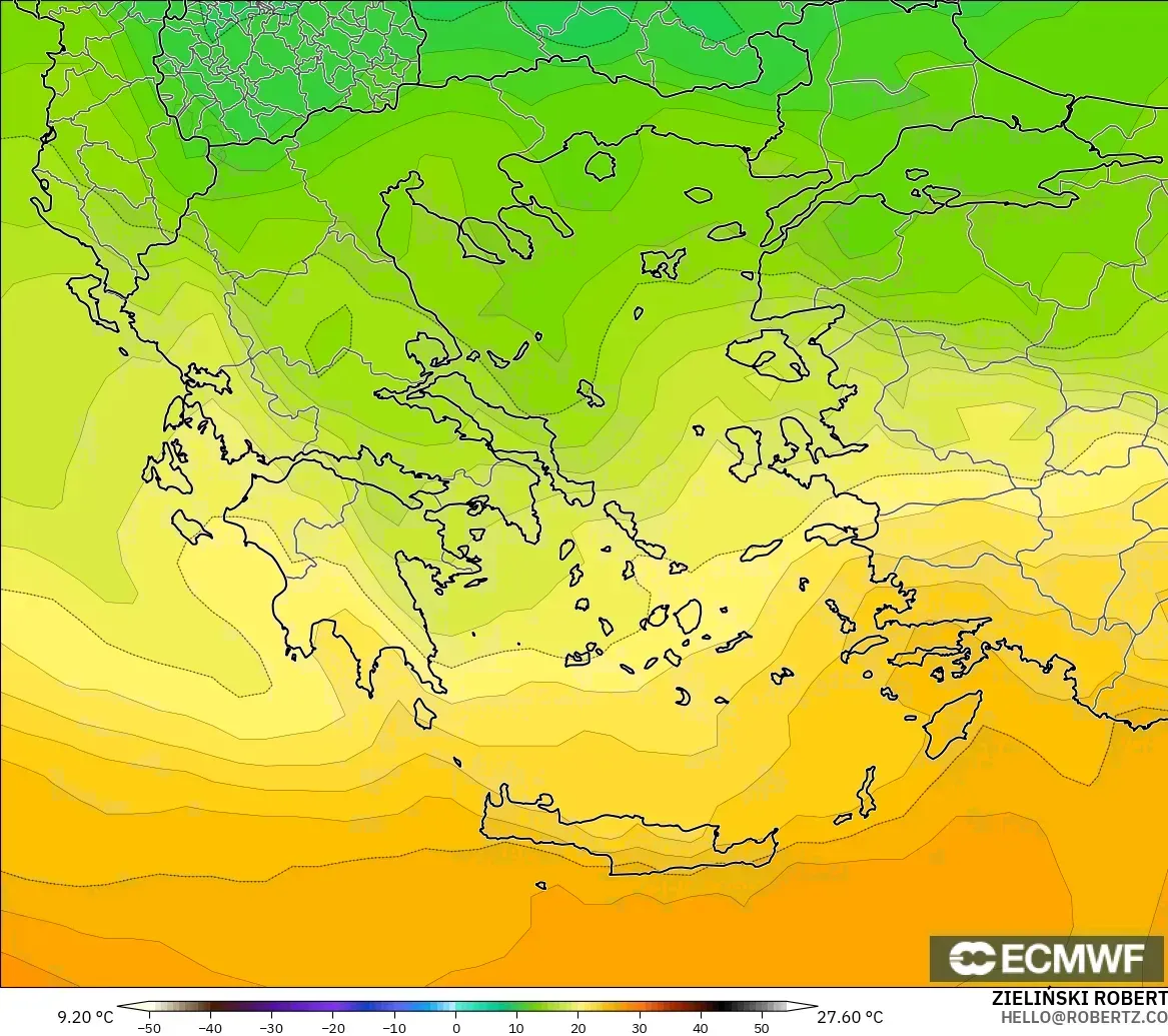 ECMWF IFS 0.25° modelo - Grecia, Temperatura a 850 hPa