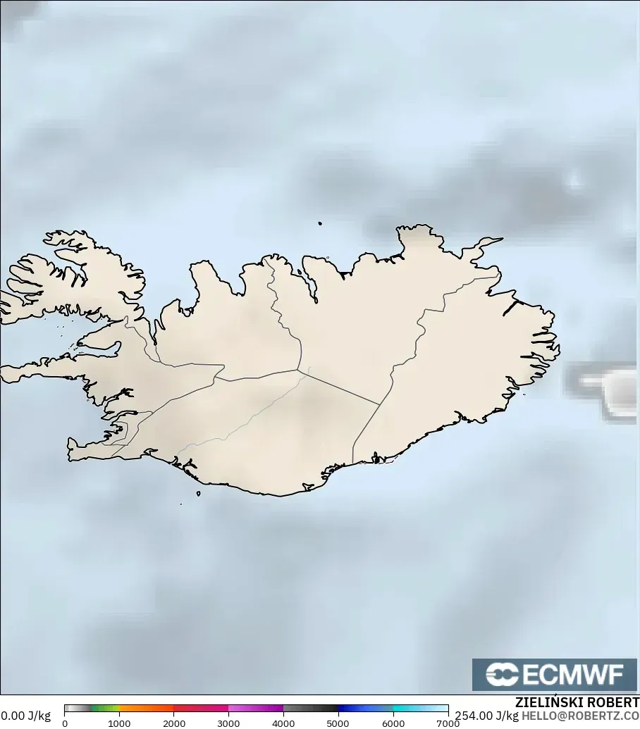 ECMWF IFS 0.25° modelo - Islandia, CAPE
