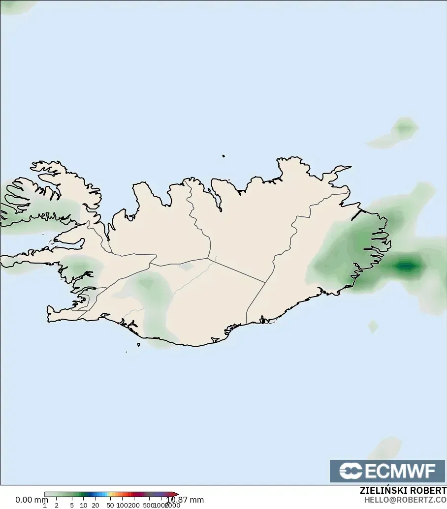 ECMWF IFS 0.25° modelo - Islandia, Acumulación de precipitación