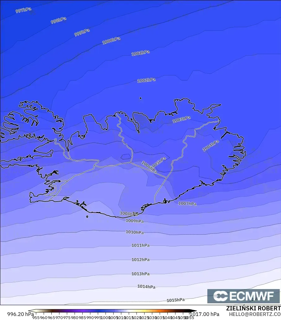 ECMWF IFS 0.25° modelo - Islandia, Presión