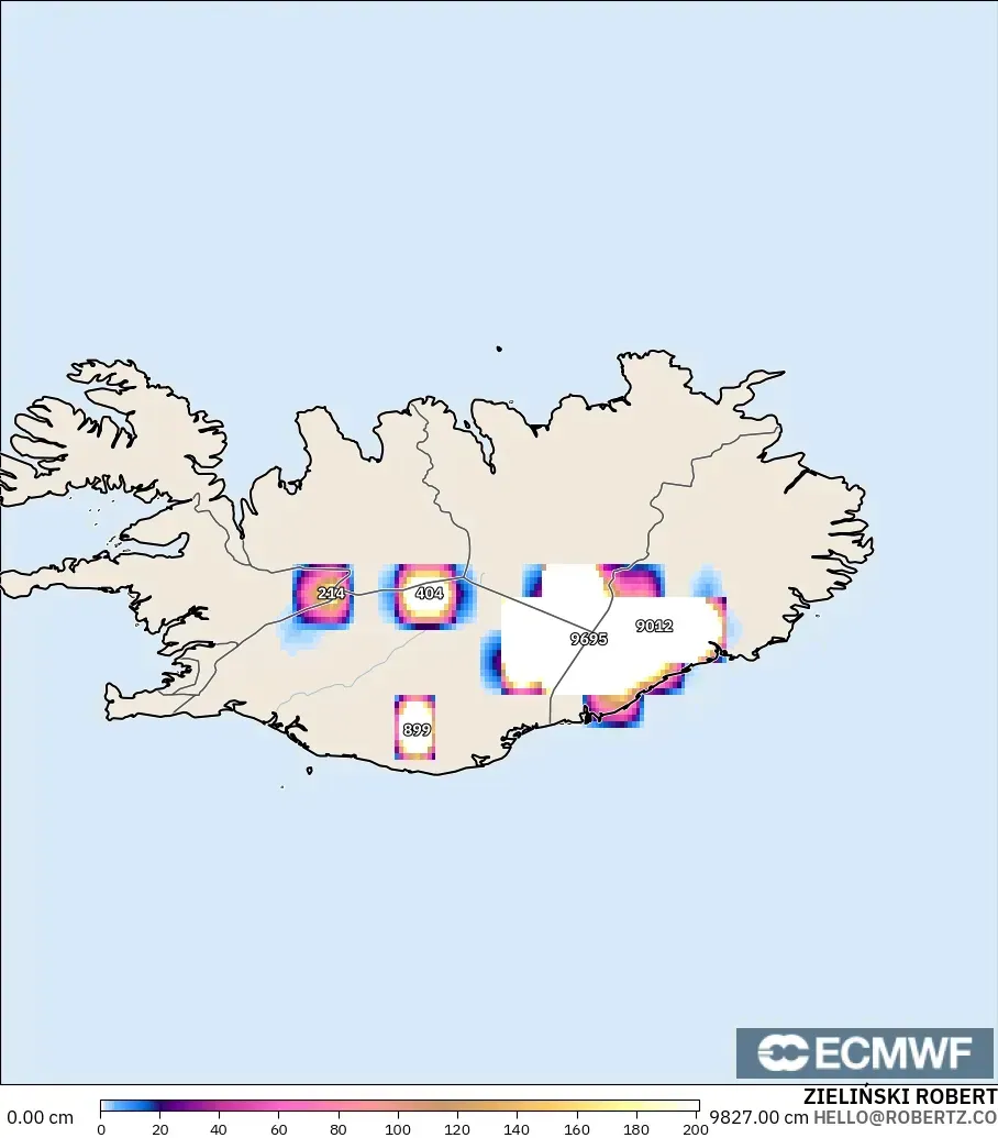 ECMWF IFS 0.25° modelo - Islandia, Profundidad de nieve