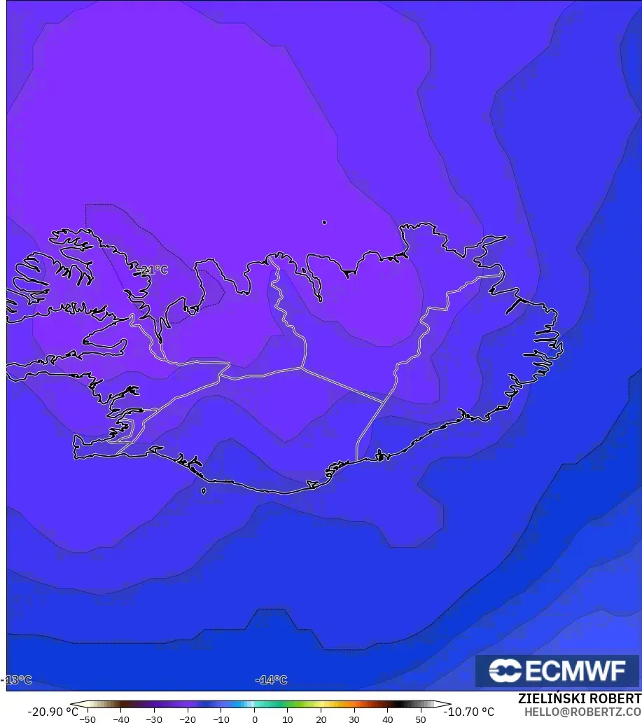 ECMWF IFS 0.25° modelo - Islandia, Temperatura a 500 hPa