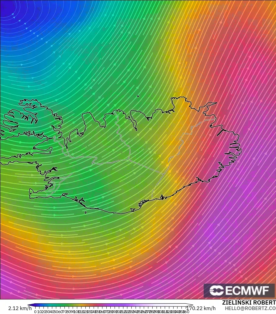 ECMWF IFS 0.25° modelo - Islandia, Viento a 300 hPa (corriente en chorro)