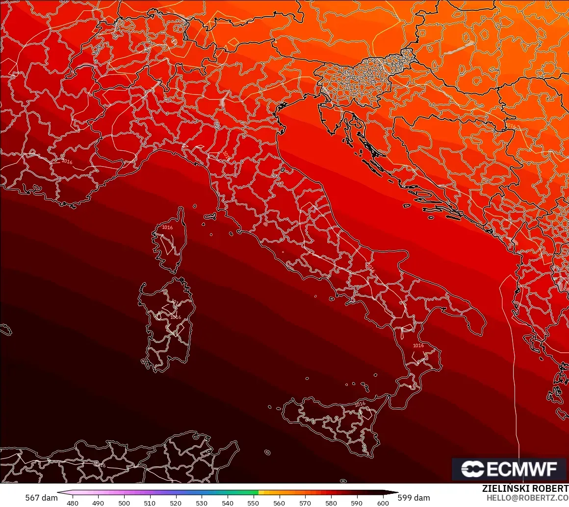 ECMWF IFS 0.25° modelo - Italia, Altura geopotencial a 500 hPa