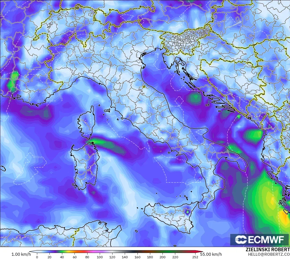 ECMWF IFS 0.25° modelo - Italia, Ráfagas de viento