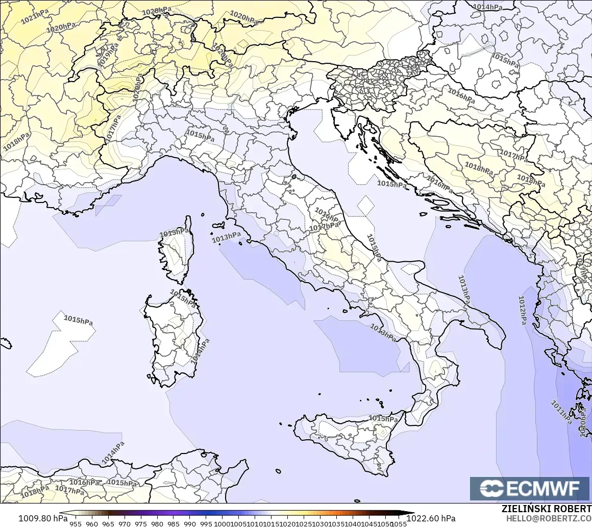 ECMWF IFS 0.25° modelo - Italia, Presión