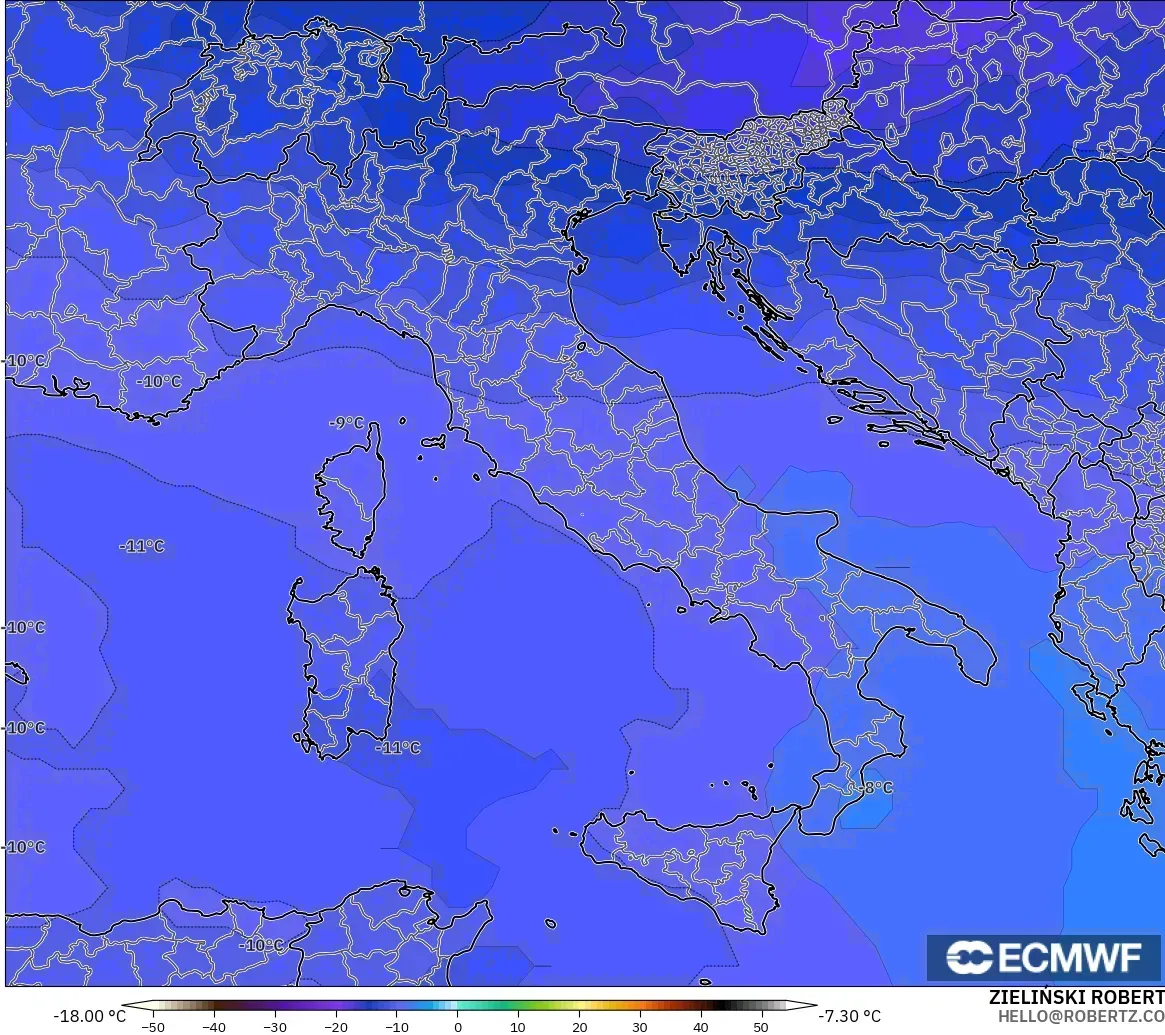 ECMWF IFS 0.25° modelo - Italia, Temperatura a 500 hPa