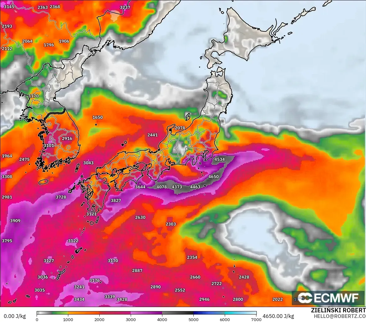 ECMWF IFS 0.25° modelo - Japón, CAPE