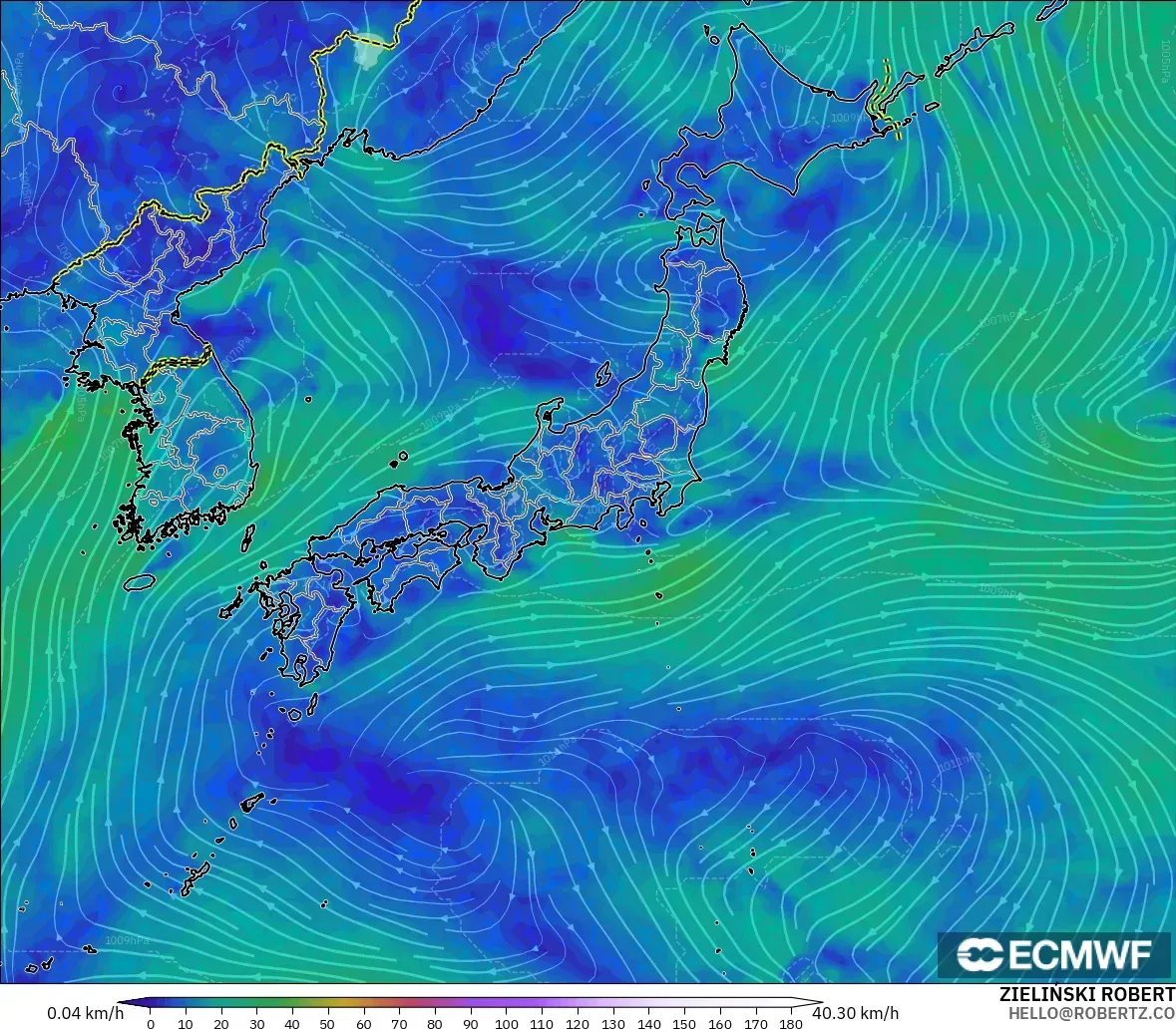 ECMWF IFS 0.25° modelo - Japón, Viento a 10 m