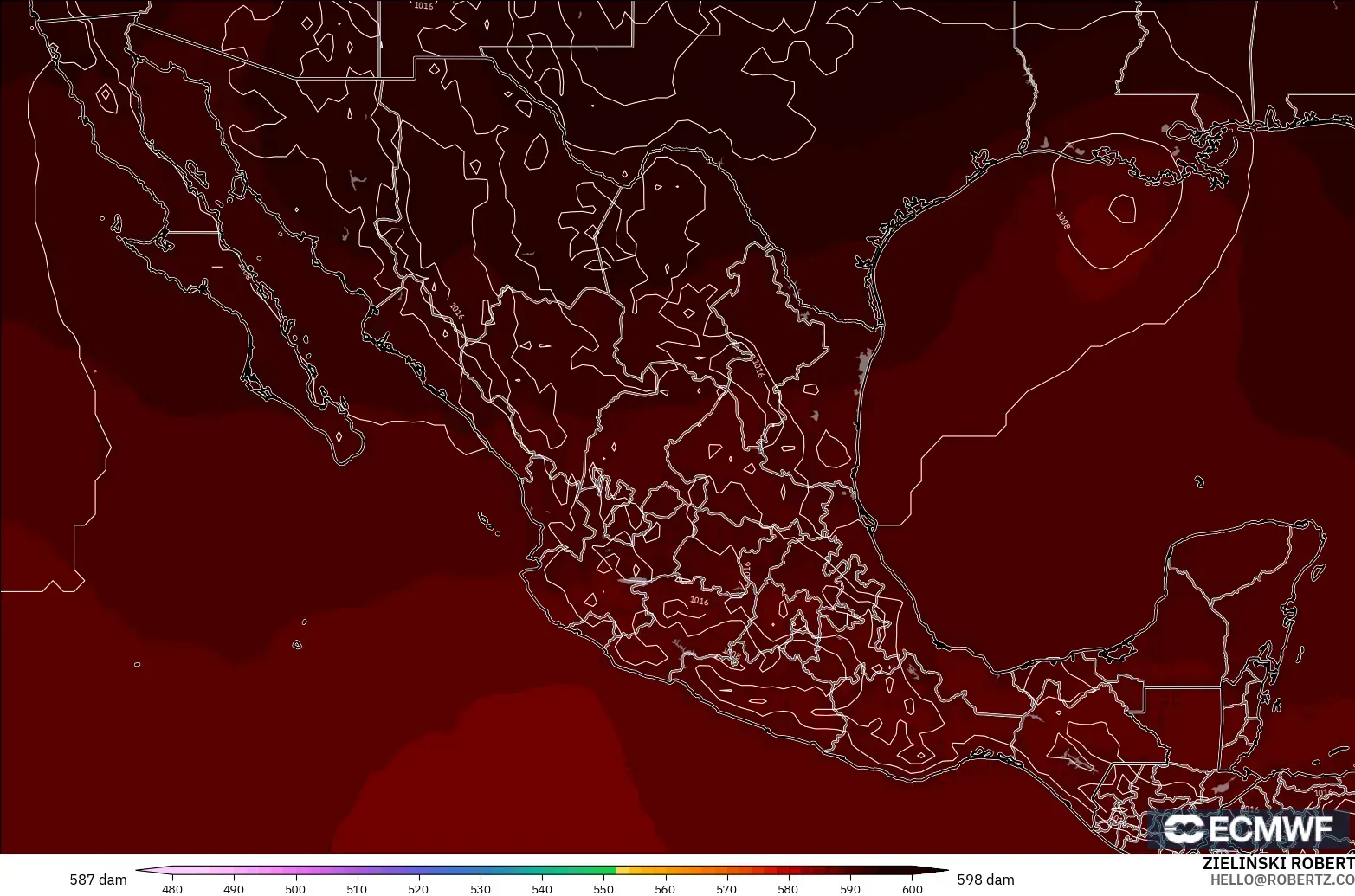 ECMWF IFS 0.25° modelo - México, Altura geopotencial a 500 hPa