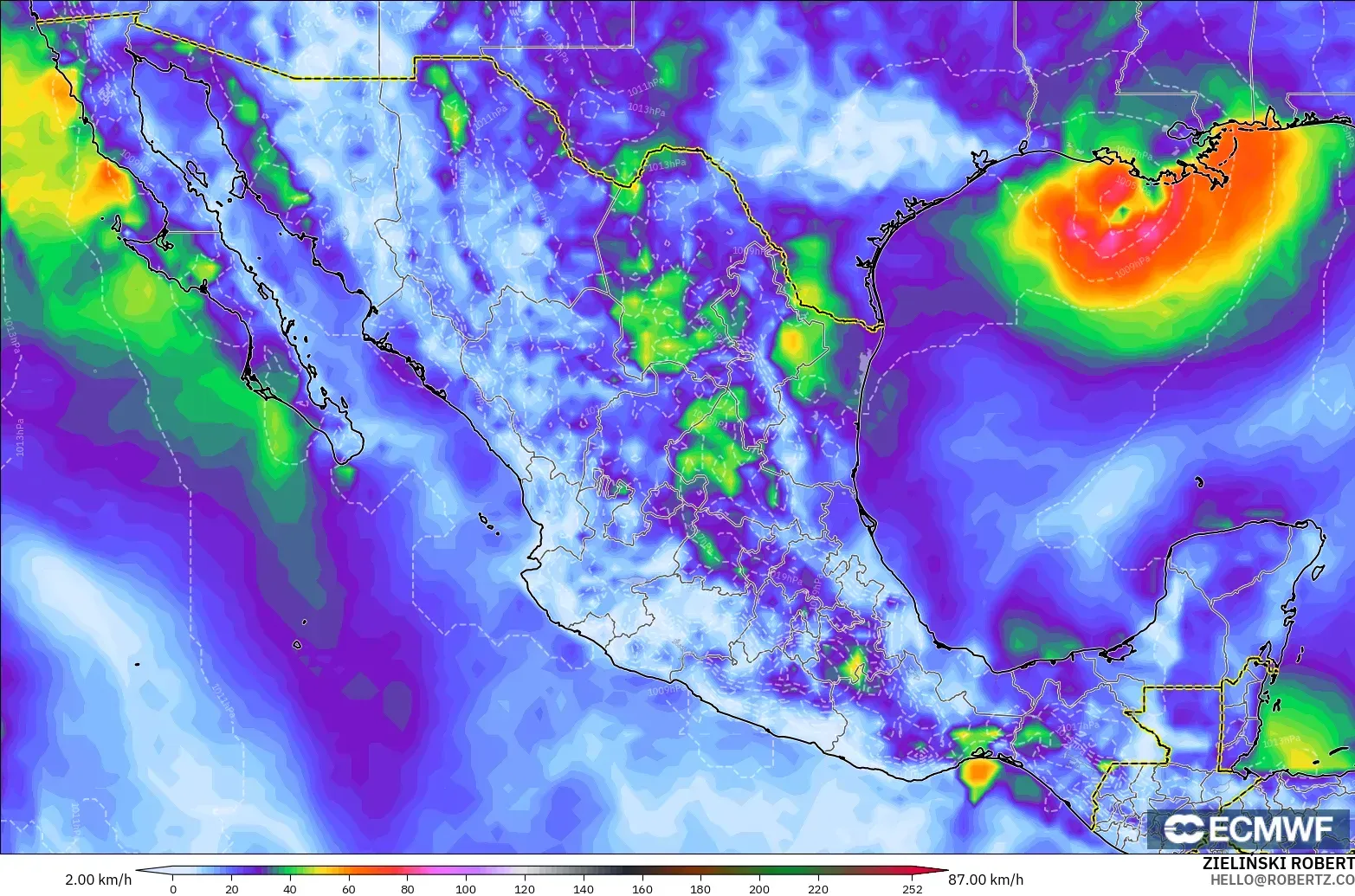ECMWF IFS 0.25° modelo - México, Ráfagas de viento