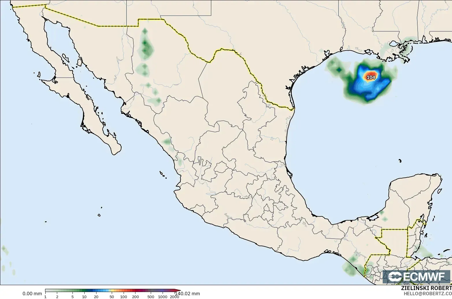 ECMWF IFS 0.25° modelo - México, Acumulación de precipitación