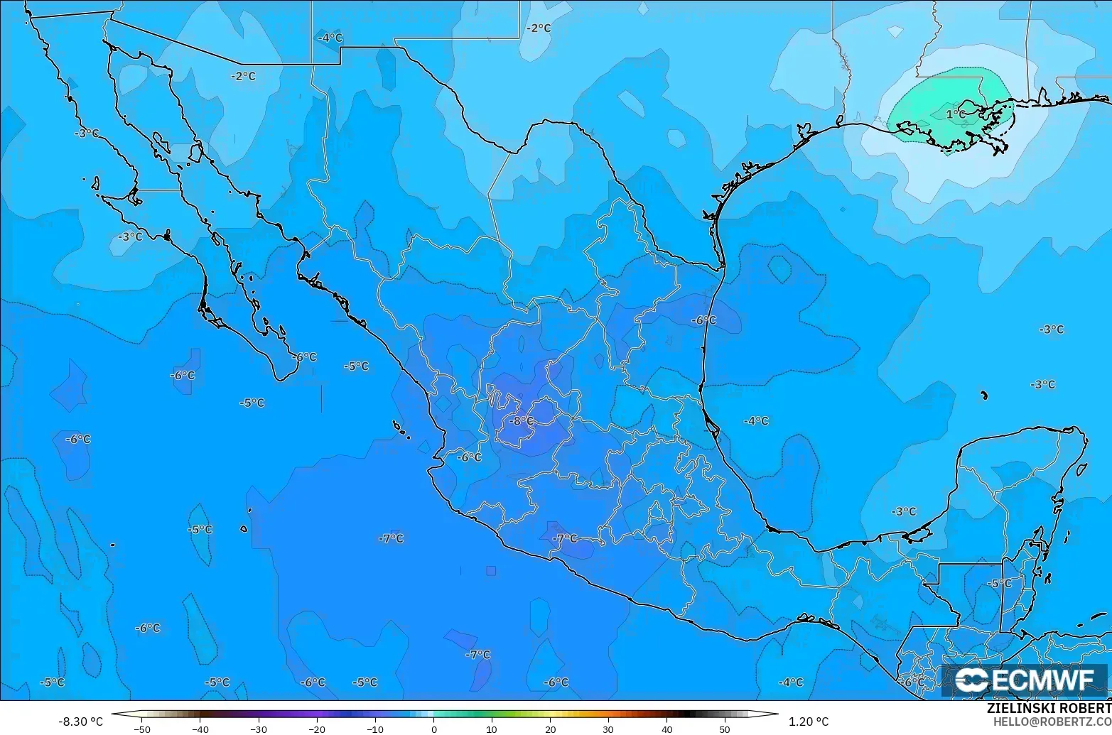 ECMWF IFS 0.25° modelo - México, Temperatura a 500 hPa