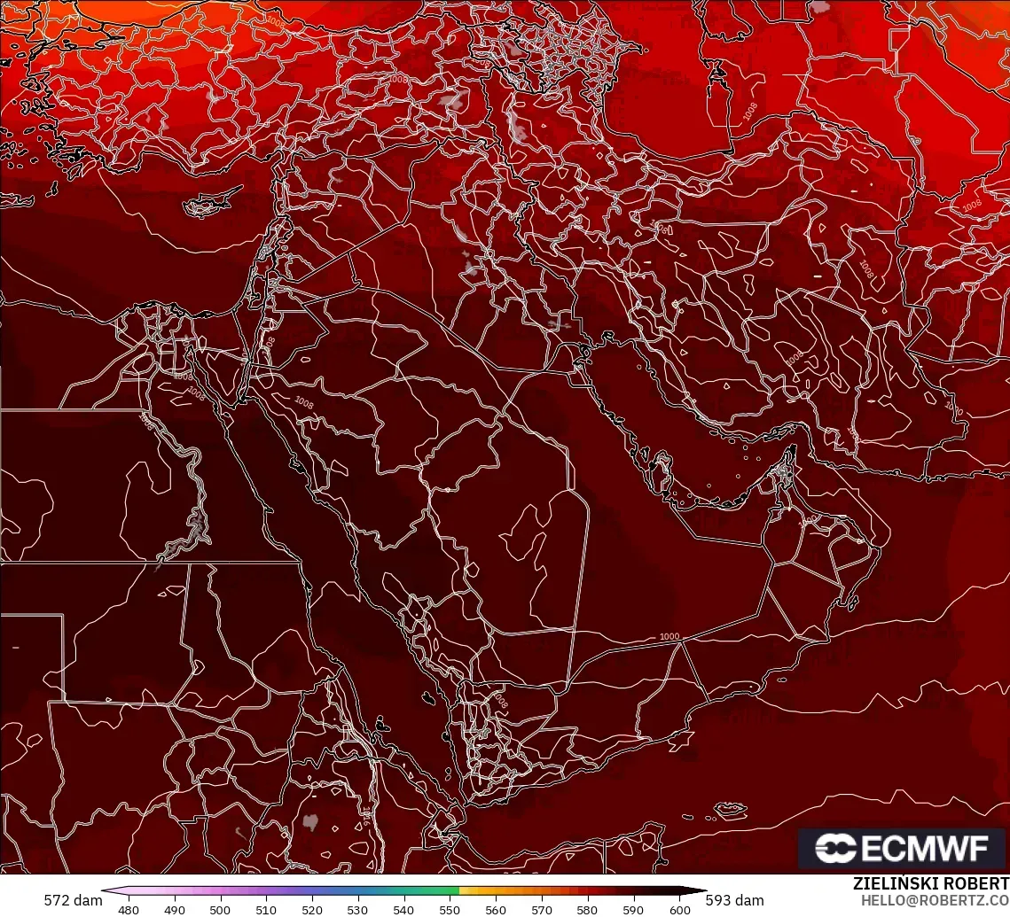 ECMWF IFS 0.25° modelo - Oriente Medio, Altura geopotencial a 500 hPa