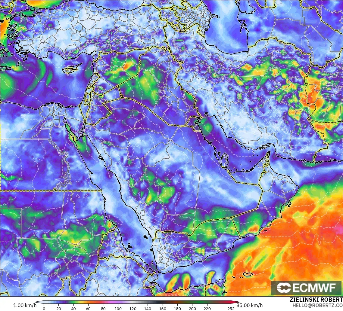 ECMWF IFS 0.25° modelo - Oriente Medio, Ráfagas de viento