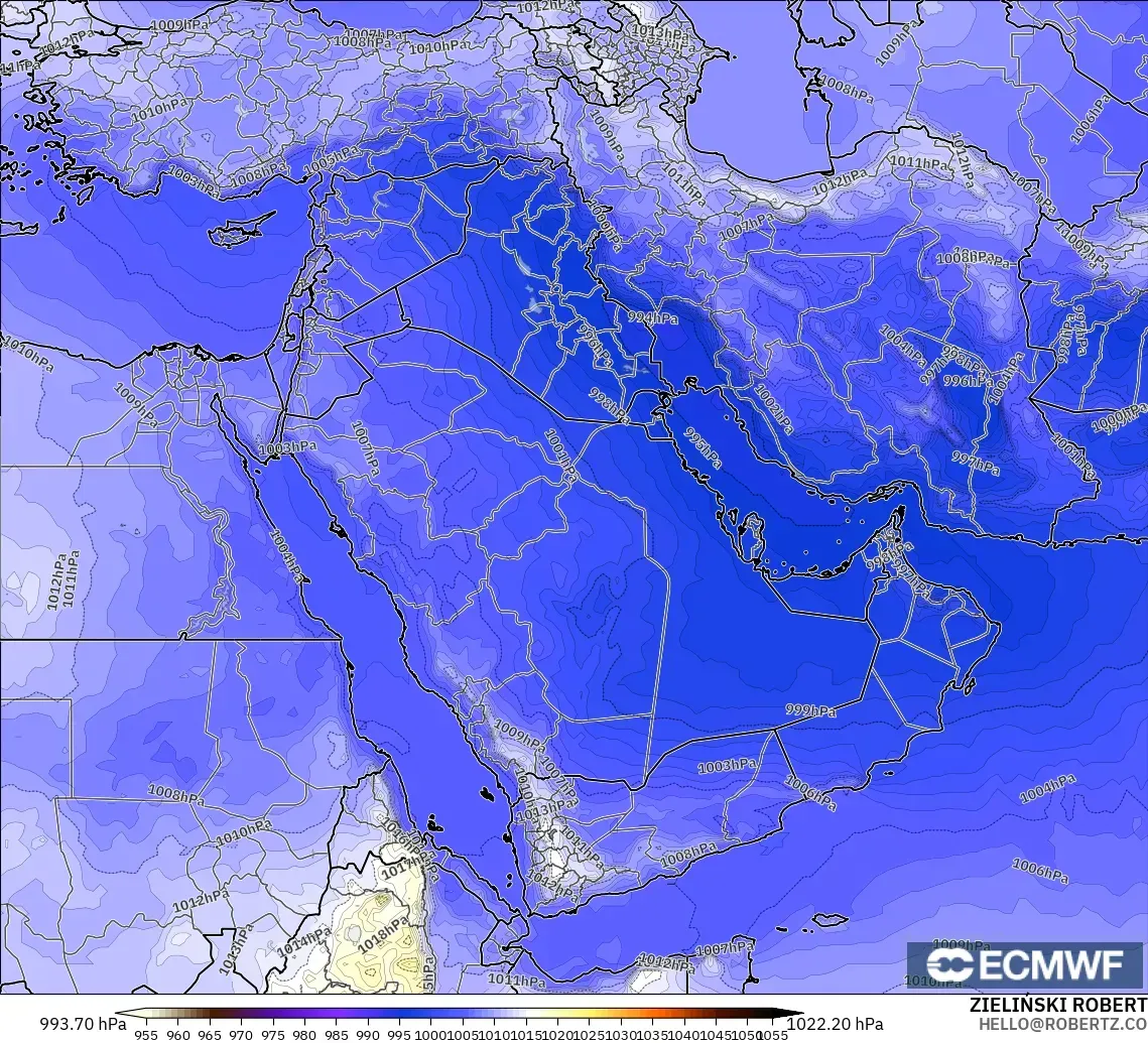 ECMWF IFS 0.25° modelo - Oriente Medio, Presión