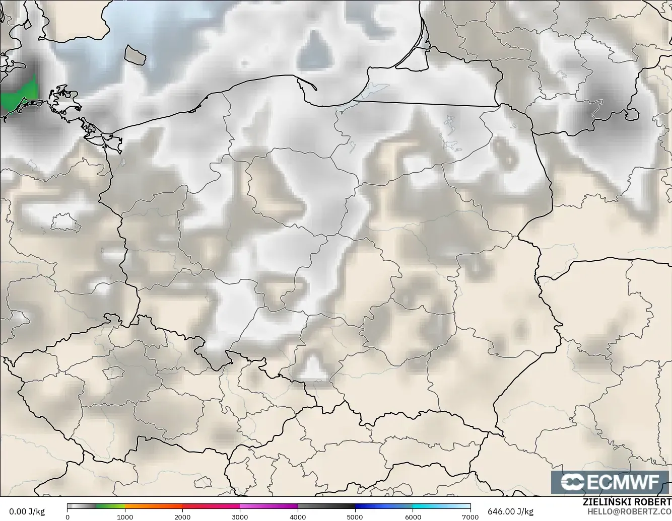 ECMWF IFS 0.25° modelo - Polonia, CAPE