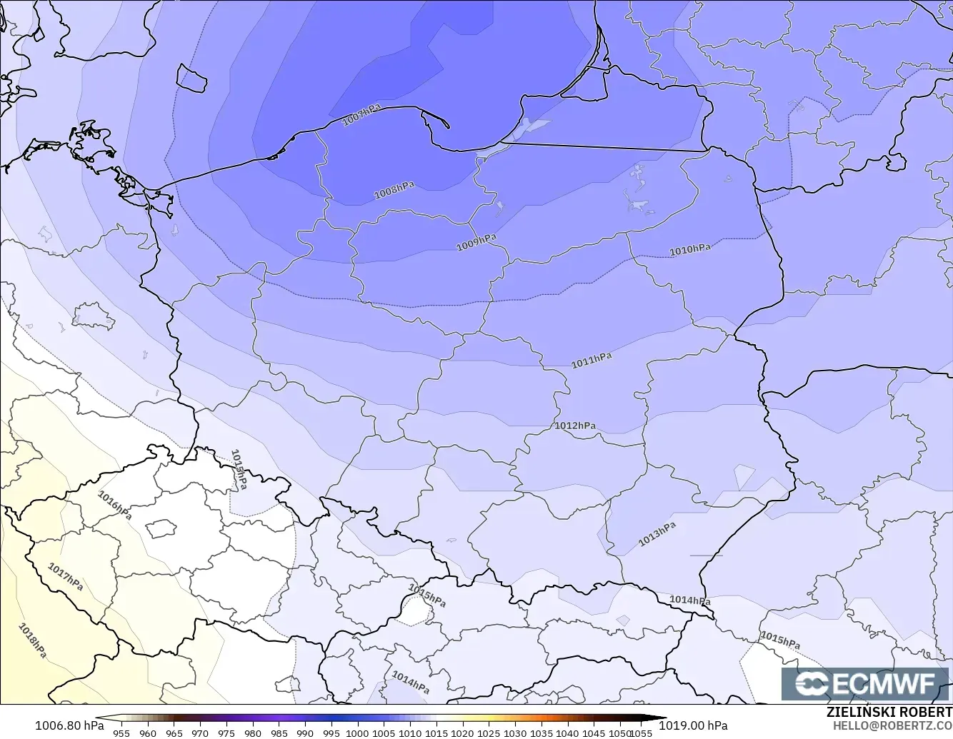 ECMWF IFS 0.25° modelo - Polonia, Presión