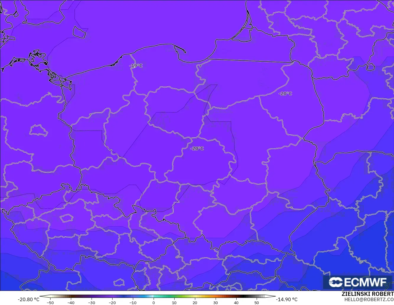 ECMWF IFS 0.25° modelo - Polonia, Temperatura a 500 hPa