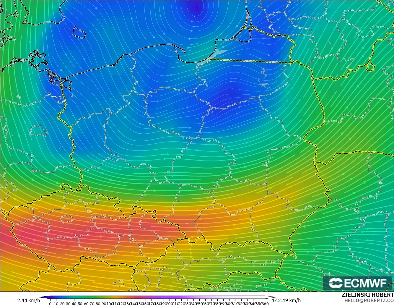 ECMWF IFS 0.25° modelo - Polonia, Viento a 300 hPa (corriente en chorro)