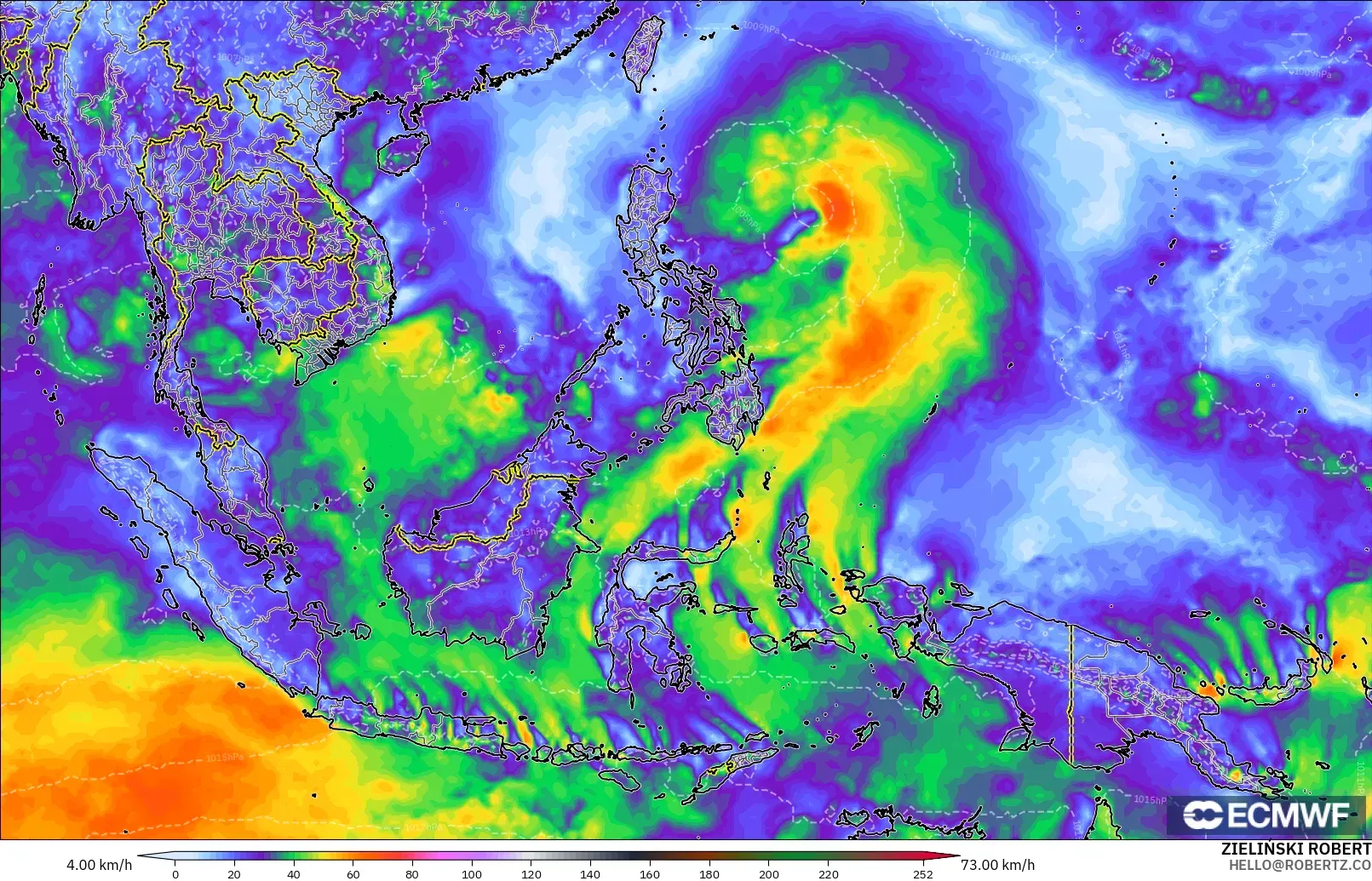 ECMWF IFS 0.25° modelo - Sudeste Asiático, Ráfagas de viento